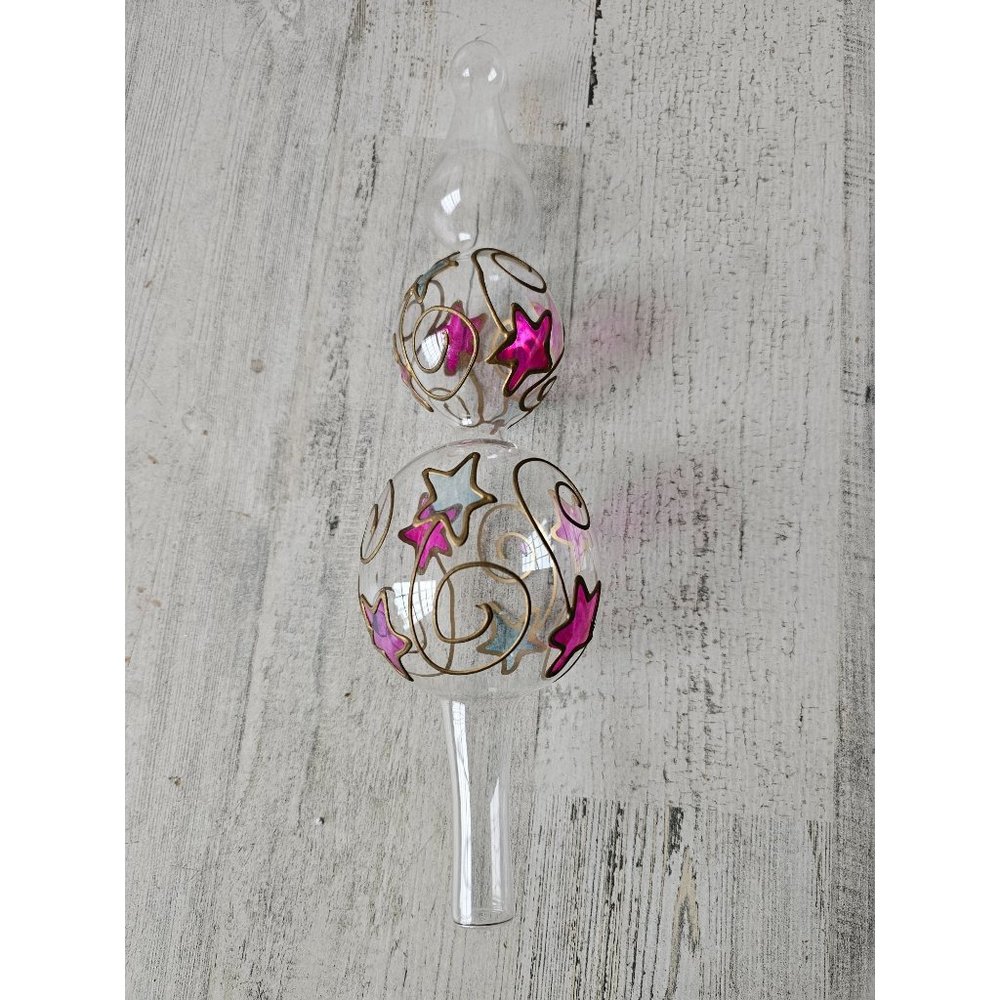Star glass tree topper gold pink blue Xmas tree